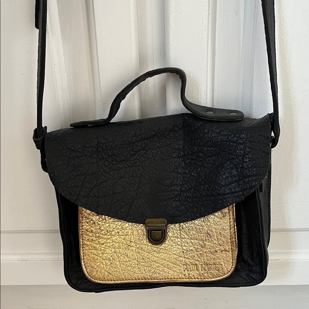 Black and Gold leather Crossbody Bag